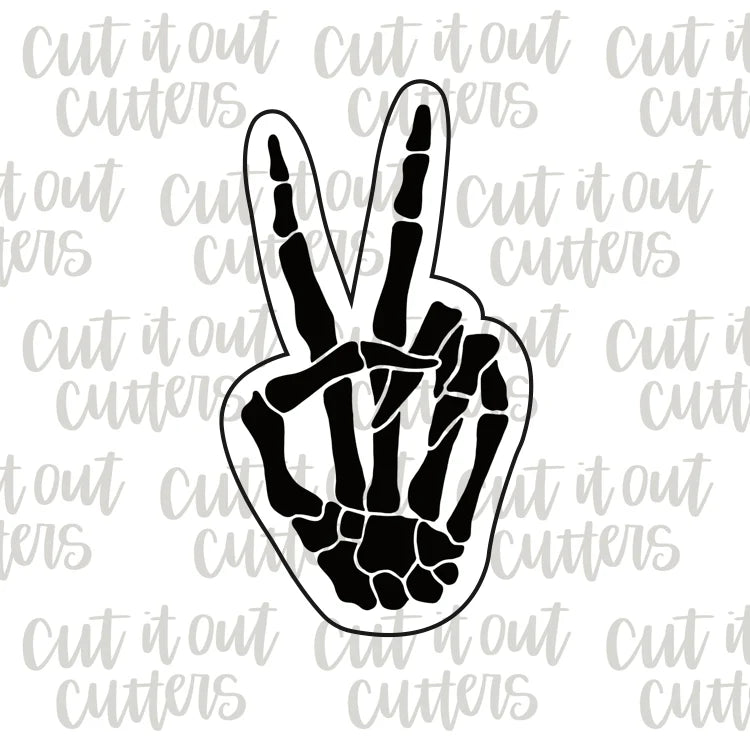Skeleton Peace Out Hand Cookie Cutter & Stencil Combo - 4"