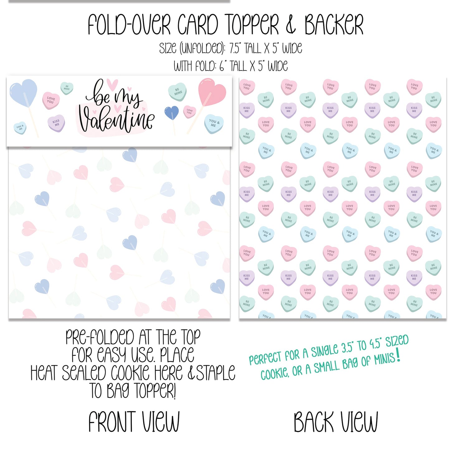 CONVERSATION HEARTS BE MY VALENTINE FOLDED BAG TOPPER & BACKER - THE COOKIERY